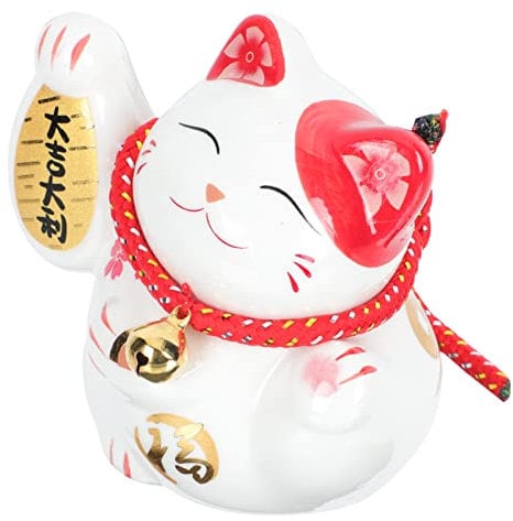 VALICLUD Winkekatz Figur Glückliche Katze Keramik Figur Glückbringer Feng Shui Figur Tierfigur Maneki Neko für 2022 Neujahr Silvester Frühlingsfest Party Auto Tischdeko Geburtstag Weiß