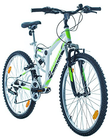 Multibrand Probike Extreme 26 Zoll Mountainbike Vollfederung 18 Gang, Herren-Fahrrad & Damen-Fahrrad, geeignet ab 155 – 180 cm (Weiß matt grün)