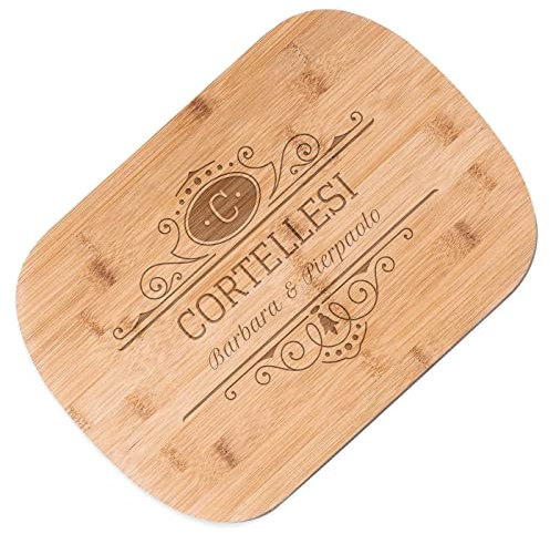 Maverton Tagliere in bambù - incisione personalizzata - eco-friendly - battilardo rettangolare - dimensioni 35cm x 25cm - pensiero speciale per la coppia - famiglia
