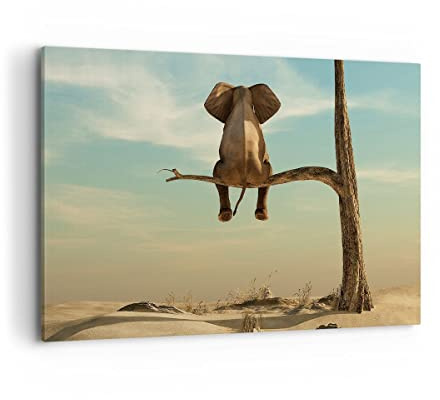 ARTTOR Bilder auf Leinwand 120x80cm Wandbild Afrika Tiere - 4557 | Elefant Sitzung Zweig Groß XXL Wanddekoration Wohnzimmer Schlafzimmer Wanddeko Wand Kunstdruck Wandkunst Wall Decor ARTTOR