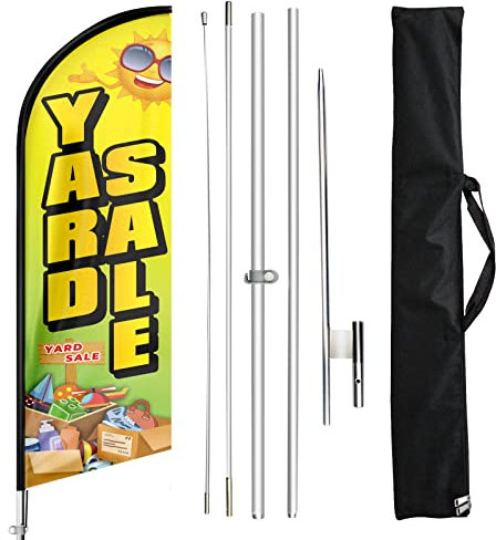 FSFLAG Yard Sale Feder Fahnenmast Kit und Erdspieß, 3 m Werbung Swooper Business Schild Fahnenmast Kit für Hofverkauf