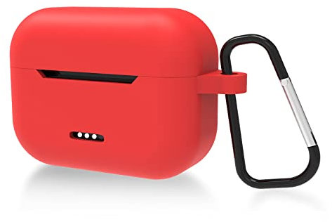 Geekria Silicone Case Cover Compatible with TOZO NC2 True Wireless Earbuds, Earphones Skin Cover, Protective Carrying Case with Keychain Hook, Charging Port Accessible (Red)