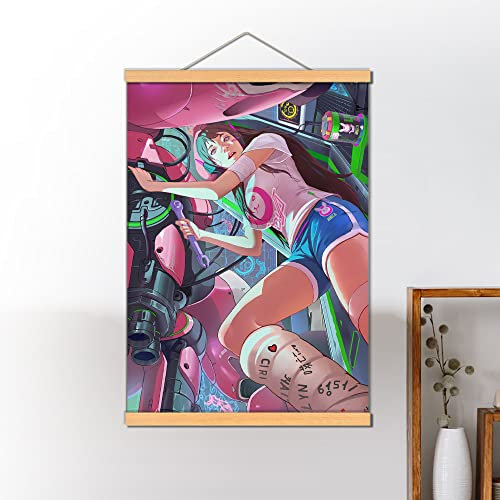 SB little D.Va Overwatch Anime Girls Hanging Poster Video Game Scroll Art Print Canvas Home Wall Decor (50 x 71 cm) (B)