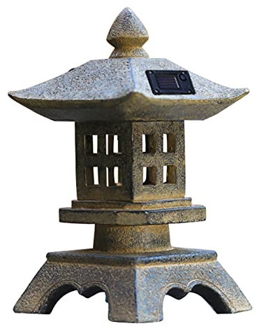 Uziqueif Japanische Solar Pagode Laterne Gartendeko, Zen Garten Statue Outdoor Japanischer Stil Dekor - Indoor/Outdoor Yard Dekoration für Landschaft, Balkon, Garten, Terrasse, Polyresin, 13x13x23 cm