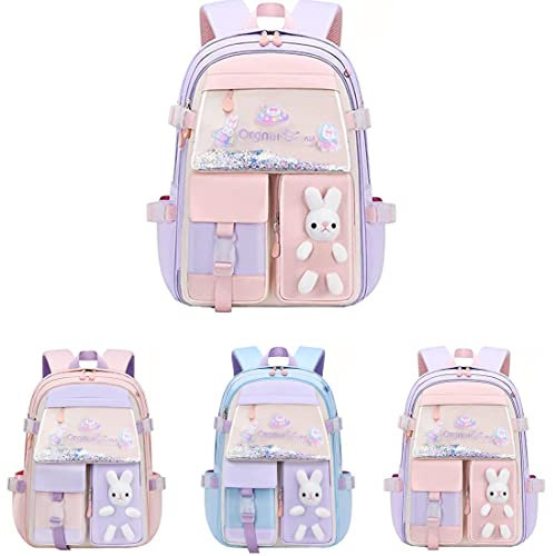 HäSchen Rucksack,Bunny Rucksack FüR MäDchen,Kawaii-Hasen-Rucksack FüR MäDchen,Schultasche Mit Mehreren Taschen,GroßE KapazitäT Wasserdichte Kawaii BüChertasche FüR Die Klassen 1-6 (Violett, Groß)