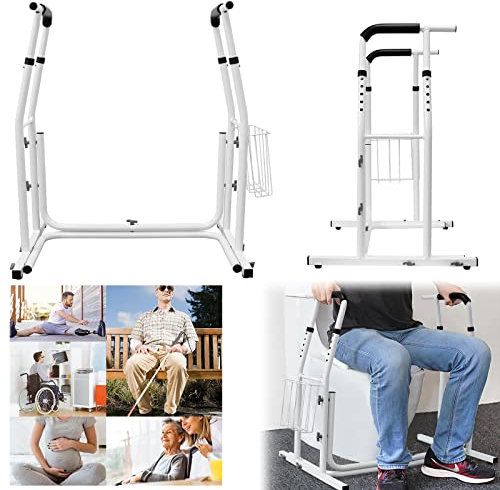 UISEBRT Soporte para inodoro móvil para levantarse – Altura regulable para inodoro con cesta de almacenamiento, soporte de apoyo máximo 200 kg para personas mayores, desactivado embarazadas