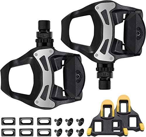 Road Bike Pedals Cycling Pedal Cleats Set Compatible with SPD SL System, Adjustable Wide Platform Waterproof Dustproof Bicycle Pedals for SPD-SL System Shoes Fitness Peloton Spin Bike