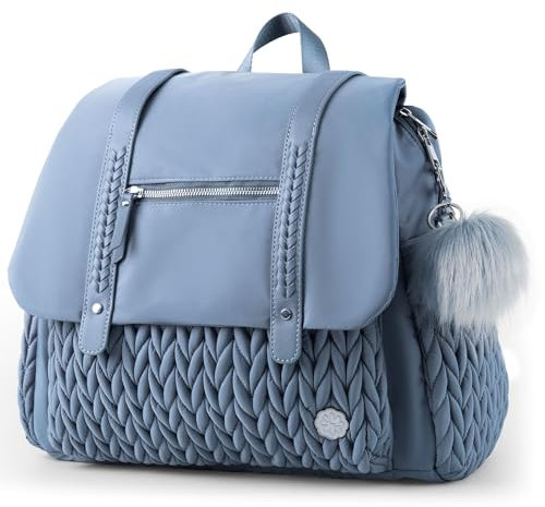 SEWBOO Sac à dos à langer de grande capacité convertible sac à dos de voyage imperméable pour maman et fille, Bleu (Ash Blue), Medium, Sac à dos