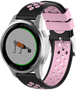 Wownadu Bracelet Quick Release 18mm Compatible pour Garmin Vivoactive 4S/ Vivomove 3S/ Venu 3S/ Venu 2S, Forerunner 255S/ 255S Music/ 265S Bracelets Rose Noir Remplacement Silicone Sport Bands Strap