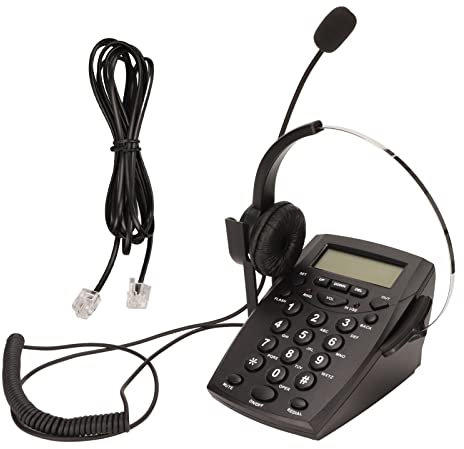 Telefono per Call Center, Telefono con Filo con Cancellazione del Rumore Microfono Auricolare, Tastierino FSK DTMF ID Chiamante, Volume Regolabile, Telefonico Auricolare