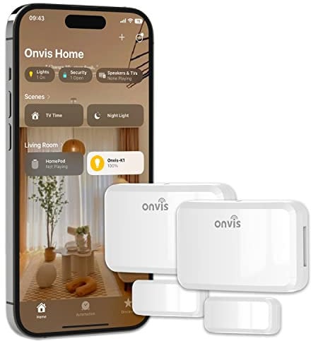 Onvis Sensores de Puertas y Ventanas Thread, Bluetooth Sensor de Contacto Inteligente Inalámbrico para Sistema de Alarma y Domótica, Compatible con Apple HomeKit, No Requiere HUB (1 Unidades)