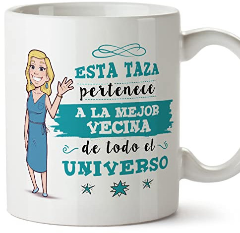MUGFFINS Tazas para VECINA - En Español - Mejor Familia del Universo - 11 oz / 330 ml - Regalo original y divertido