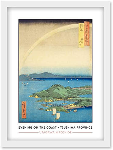 Wee Blue Coo A Fine Evening on the Coast, Tsushima Province Tsushima Province Utagawa Hiroshige Japanese Woodblock Classic Collection Artwork Framed Wall Art Print A4