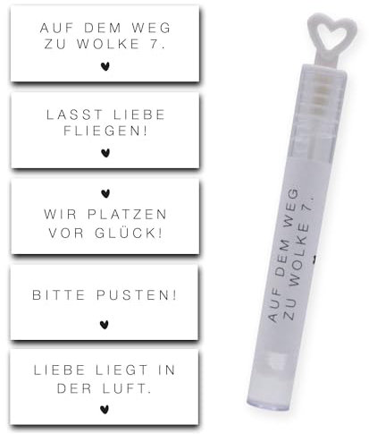 younikat Seifenblasen-Aufkleber Hochzeit Herz Liebe in der Luft - 50 Stück - 5 x 2 cm - Seifenblasen Hochzeit Stilvoll Dekoration Geschenk I dv1181