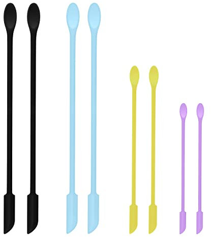 8 Uds Pequeñas Espátulas de Maquillaje, 3 Tamaños Doble Punta Multifuncional Mini Espátulas Silicona Raspador para Cocina Maquillaje Cosméticos Tarros Finos Latas Estrechas (Serie de Colores 1)
