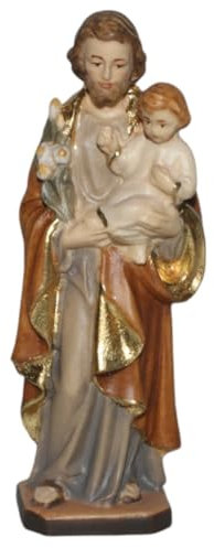 JS Garten Deko Heiligenfigur Heiliger Josef H 12 cm Josef mit Jesuskind und Lilie Holzfigur Statue aus Ahornholz von Dolfi