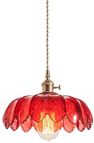 Suspension avec abat-jour en verre en forme de fleur - Rouge, Suspension de plafond moderne E27 Support de lampe en laiton - Lustre de conception d'art classique pour couloir de chambre à coucher de c