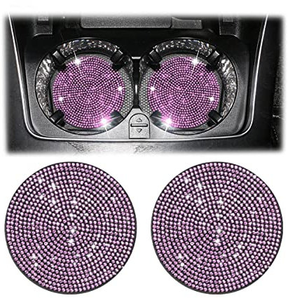 CGEAMDY Auto Getränkehalter Untersetzer, 2 Stück 7cm Bling Strass Anti-Rutsch Einsatz Untersetzer, Universal Glitzer Kristall Tasse Halter Untersetzer, Auto Innere Dekor Zubehör für Frauen (Rosa)