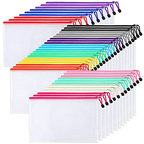 EOGRFW 42 Stück Dokumententasche A4,Datei Taschen mit Reißverschluss,Bunte Mesh Reißverschlusstasche für Datei,A4 Zipper Tasche,Wasserdichte Dokumententasche für Dokumente,Papier,Kosmetik(14 Farben)