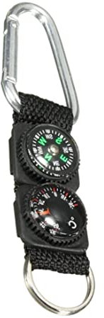 Banziaju Kompass -Schlüsselbund Carabiner Thermometer Mini Multifunktionales Überlebenswerkzeug für Outdoor -Sportwanderungs -Camping -Kompass -Schlüsselverschluss Schwarz
