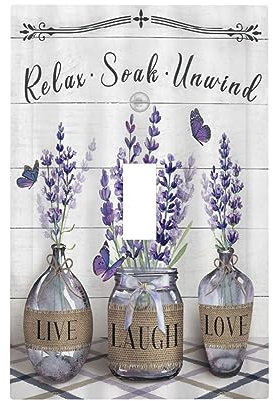 Rustic Farmhouse Lavender Flower 1 Gang Light Switch Cover Decorative Country Wood Single Toggle Wall Plate Quotes Lilac Electrical Switchplate Home Decor for Living Room Bedroom Decorate