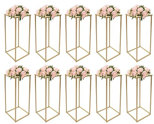 Gold Hochzeit Tafelaufsätze für Tische, 10 Stück Hoch Vase Geometrische Blumenständer Metall Vasen, Hochzeit Mittelstücke Bodenvasen für Party Verlobung Empfang 80cm