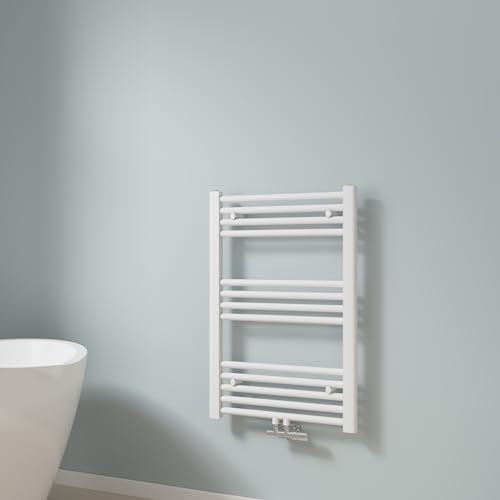 EMKE Radiateur Sèche-Serviettes Blanc 750 x 500 mm, Radiateur Sèche-Serviettes pour Salle de Bain Chauffage à Eau Chaude 291 Watts