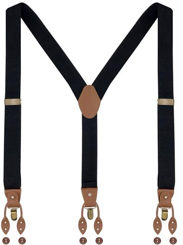 Ausukler Knöpfe Hosenträger für Herren Extra Stark 3,5cm Breit mit 6 Knöpfen und 3 Clips Verstellbar Einheitsgröße (Schwarz)