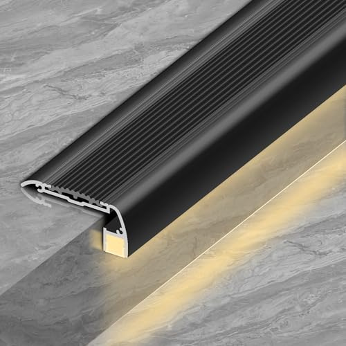 Bikykose 6 Packing LED Round Edge Stair Nosing for Tiles Anti-Slip Step Lighting Profile-Lights Down Aluminum Channel for Flush Strip Stair Profile Staircase Surface Mounted Aluminum Step for Theater
