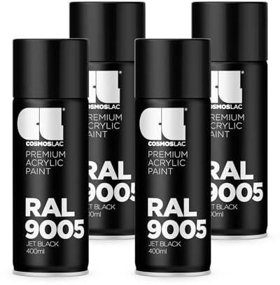 COSMOS LAC Sprühlack Sprühdose - 400ml - Sprühfarbe für den DIY-Bereich, geeignet für alle Oberflächen - Lackspray (4, RAL 9005 - schwarz glänzend)