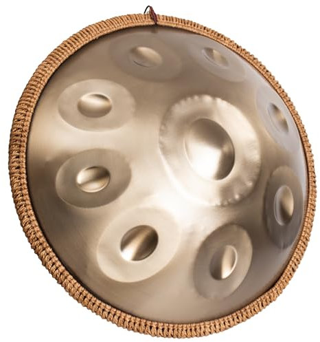 LOMUTY Handpan Anfänger, Stahltrommel 9 Töne 18 Zoll, Hand Pan in G-Dur, Hand Drum mit Drumtasche und Handpan-Halter, Steel Drum als Geschenk für Sound Healing, Meditation, Gold