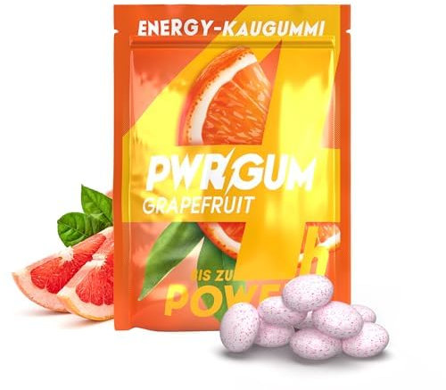 PWRGRUM Energy-Kaugummi Grapefruit-Geschmack 4er Pack I Bis zu 4-Stunden Energie Boost I Zuckerfrei & Zahnpflegend I Ideale Alternative zu Energy-Drinks I Gönn dir natürliche Power mit jedem Kauen!