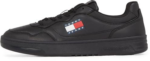 TOMMY JEANS Herren Cupsole Sneaker Essential aus Leder, Schwarz (Black), 43
