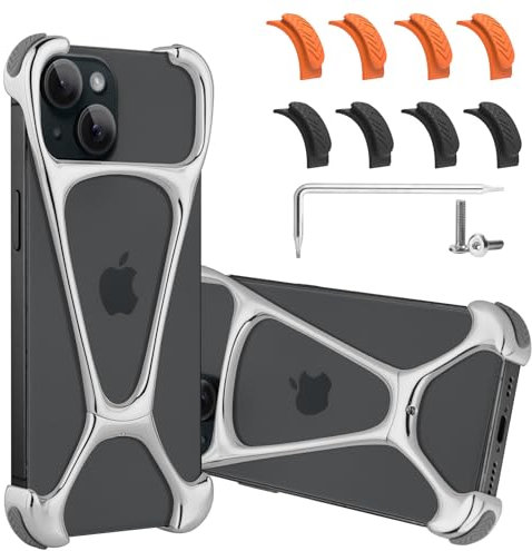 aidvaia Phone Case Compatible with iPhone 15 Frameless Minimalist Protective Shock Absorption Aerospace Grade Aluminum Shells + Four Corners for Collision Avoidance Elastomer Inlays