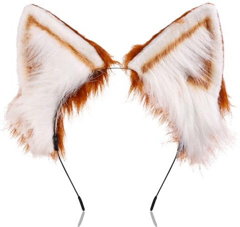 Jiusely Serre-tête fait à la main en fausse fourrure avec oreilles de loup pour homme et femme, accessoire de tête pour Halloween, cosplay, robe d'anime