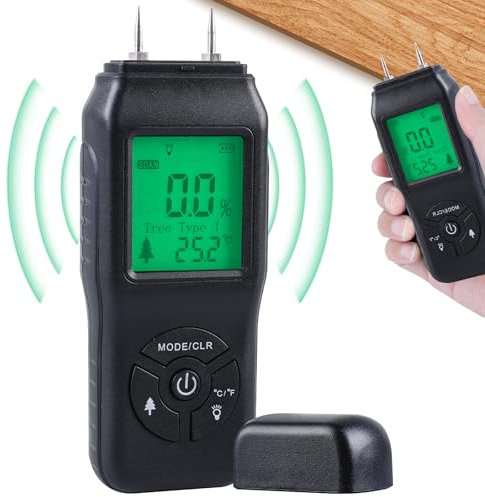 GOEDCH Misuratore di Umidità Digitale: Portatile Misuratore di Umidità del Legno, Rilevatore di Igrometro a Pin-typ con Display LED, Retroilluminato Rilevatore di Umidità per Legni, Muri e Pavimenti