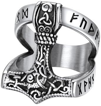 Supcare Herren Ring Edelstahl Thors Hammer Ring Viking Rune Fingerring für Männer Punk Wikinger Schmuck Siegelring mit Keltischer Knot Hip Hop Bandring Mjölnir Statement Ring Modeschmuck für Vatertag