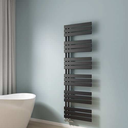 EMKE Scaldasalviette termoarredo piatto,Termoarredo da Bagno,1599 x 500 mm,Nero,collegamento laterale,794W,radiatore scaldasalviette ad acqua calda