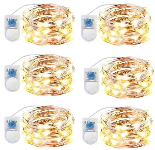 innolife Aufgerüstet 6 Stück Lichterketten mit Timer, CR2450 Batterie Kupferdraht Lichterkette 2M 20LEDs lichterketten Weihnachten Batteriebetrieben Wasserdichte Lichter innen und Außen Deko, Warmweiß