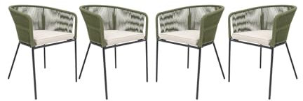 sweeek - Lot de 4 fauteuils de Jardin en Corde Kaki et Acier galvanisé. Coussins Beige