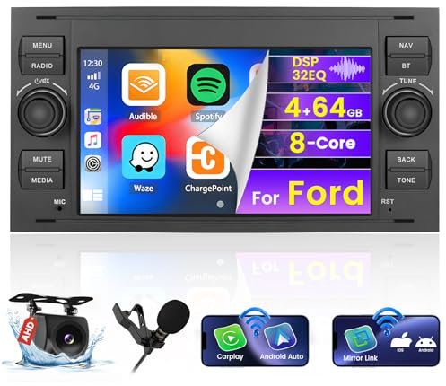 [8Cores 4G+64G] Hikity Autoradio Android 13 Für Ford Transit Focus Fiesta Mondeo S-Max 7'' Display Radio mit 1280 * 720 Pixel 32EQ FM RDS Wireless Carplay Android Auto GPS Navi Rückfahrkamera