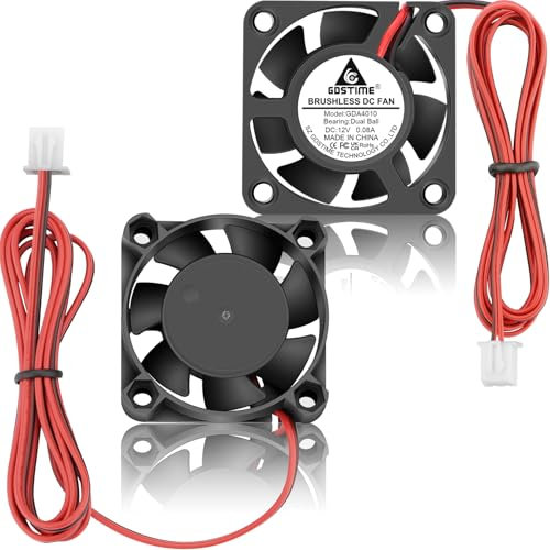 GDSTIME 2Pcs 40mm x 10mm 3D Printer Cooling Fan 12V, DC Brushless Dual Ball Bearing Mini 4010 Fans 2 Pin with 39 Inches Cable for DVRs NVR DVD Switchs Heat Sink Battery Charger