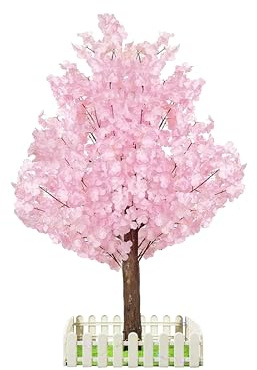 Rootinlife Artificial Cherry Trees Indoor Decor: Handmade Natural Fake Cherry Blossom Pink Tree Outdoor for Party Wedding Christmas (Pink, 4 FT)