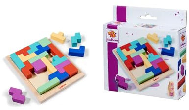 Eichhorn – Games – Formenlegespiel mit Rahmen aus Holz, 30 Steine mit versch. Farben und Formen zum sortieren, größe inkl Rahmen 13,5 x 17 cm, aus Birkenholz, ab 3 Jahren