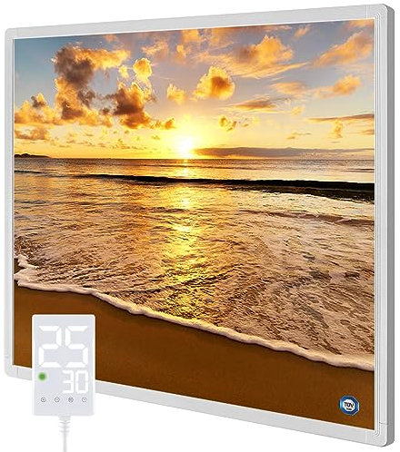 Hocosyme Infrarotheizung Bild 300 Watt, Infrarotheizung Wandmontage mit Thermostat,Wochentimer - Elektroheizung mit Überhitzungsschutz - TÜV - Strand.