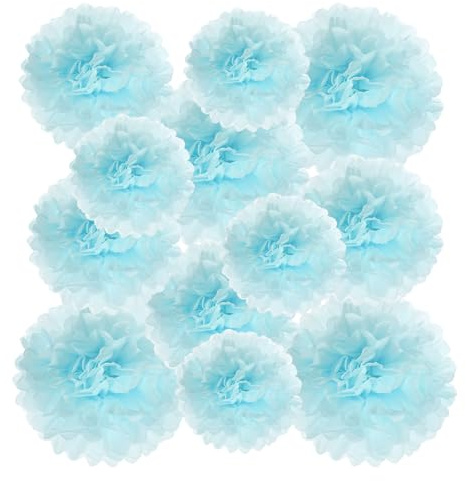 PATIKIL 20cm 24cm 30cm Pompon Carta Velina, 12Pz Palline Fiori di Carta Pom Poms Dimensioni Assortite per Decorazioni Sfondo per Matrimoni Addio Nubilato Feste Compleanno, Azzurro Chiaro