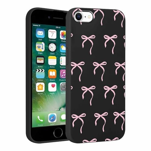 Phoona Bow Pattern Phone Case for iPhone 7/8 / SE 2020 / SE 2022 4,7, Cute Aesthetic Design Print Funda with TPU Silicone Shockproof Protection Soft Phone Cover for Women Girls, 01