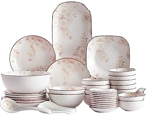 LYLXSF Ensembles de Vaisselle, Service de Vaisselle, Porcelaine glacée, Ensembles d'assiettes et de Bols de Luxe Japonais
