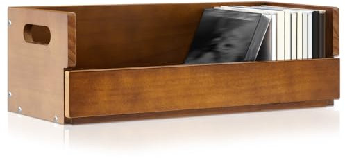 CroBlissful 1 Set Wooden Cd Storage Box Holder Racks Cassette Tape Display Stand with Carrying Handles, Organizer Shelf for Movie Cases, DVDs, Cd Organizer Can Store up to 36 Pcs (Brown)