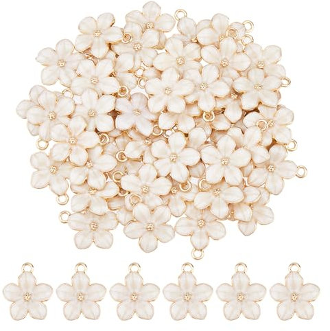 DICOSMETIC 50 Pièces Charms de Fleurs de Cerisier Charms en Émail Charmants Charms de Fleurs Blanches pour la Fabrication de Bijoux Bracelet Collier Boucles d'oreilles Porte Clés